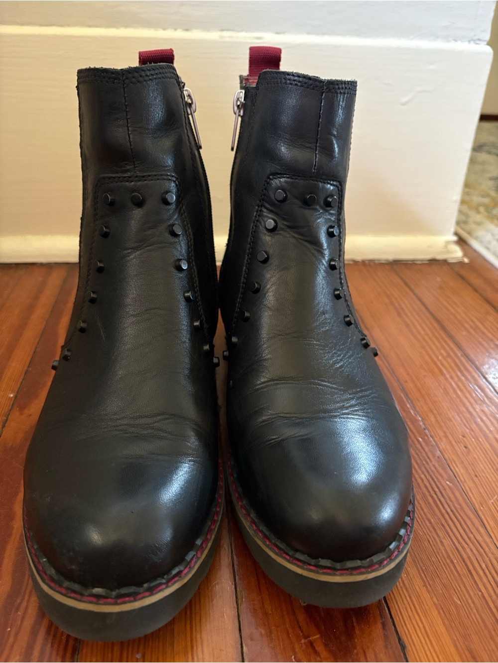 PIKOLINOS Black Combat Boots with Red Pull Tabs
